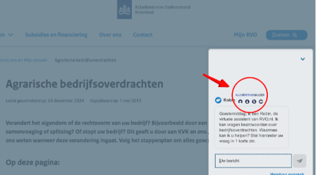 pilot voorbeeld RVO Chatbot Robin